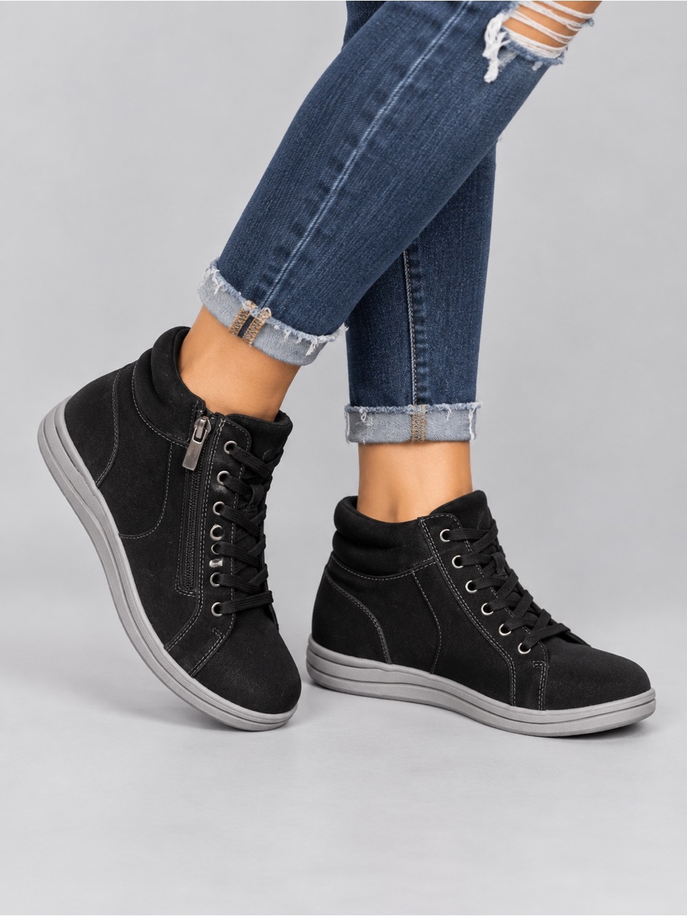 Ladies Clarks Black High-Top Lace-Up Sneakers with Side Zip